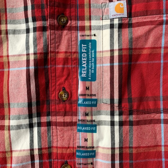 Carhartt Shirt Mens Medium M Relaxed Fit Red Plaid Button Short Sleeve Work Good - Picture 3 of 4